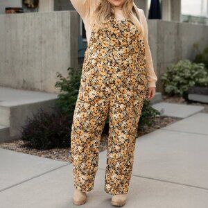 Polagram // Carmon Brown Retro Floral Corduroy Overalls 2XL